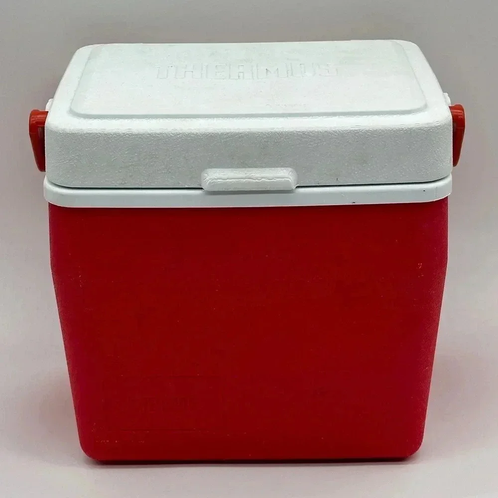 Vintage Thermos Personal Cooler Red White Small Lunch Box‎ with Handle Lid Tray